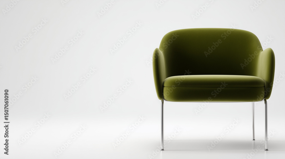 Fototapeta premium Isolated green velvet modern chair, angled view, embodies minimalist luxury and contemporary elegance