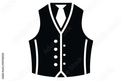 Classic black vest with white tie icon, formal attire illustration, elegance design