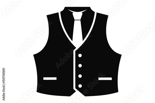 Black Vest and Tie Icon Illustration, Fashionable Formal Wear Apparel Vector Design