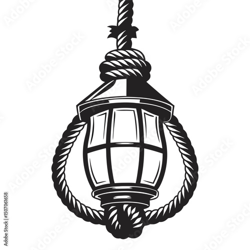 Hanging Lantern Vintage Style, Bold Lines, Isolated Design Element, Black & White