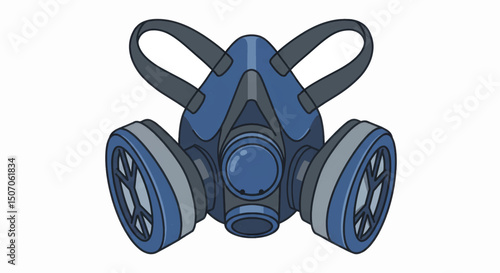 Mask designed for respiratory protection featuring dual filters in a blue and gray color scheme