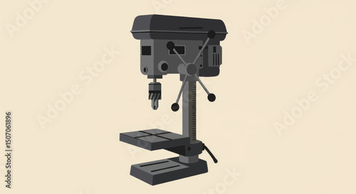 Heavy-duty drill press stands ready for woodworking projects in a well-equipped shop