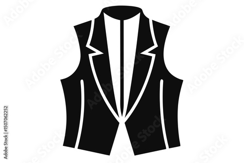 Illustration of Black Waistcoat with White Shirt Collar and Lapels Design Isolated
