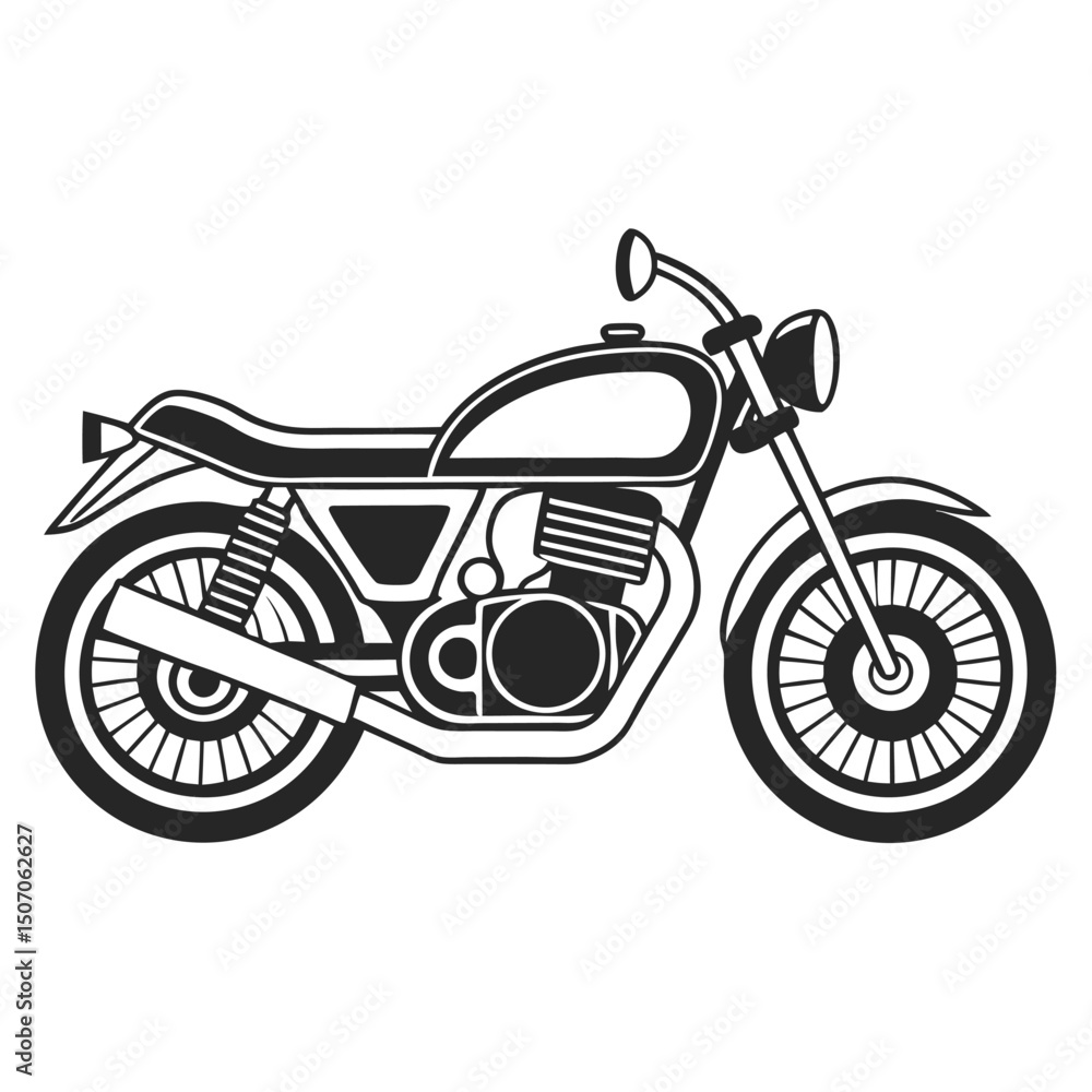 Obraz premium Monochrome Illustration of a Classic Motorcycle with Detailed Engine and Wheels