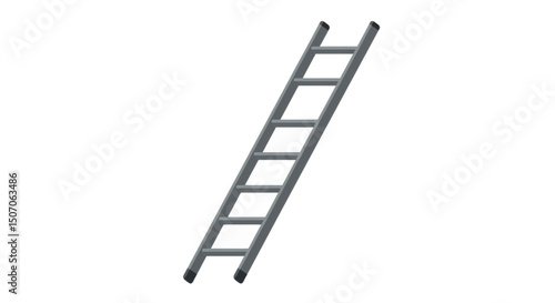 Metal ladder standing vertically against a plain background showing six rungs for reaching higher places within a construction setting