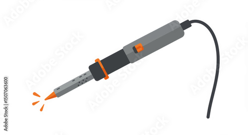 Soldering tool with a heated tip used for electronics assembly and repairs in a workshop setting