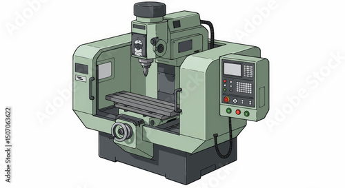 Vertical milling machine designed for precision metalworking in manufacturing settings with detailed controls and features