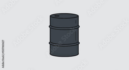 Black oil barrel designed for industrial storage at a warehouse during daytime operations