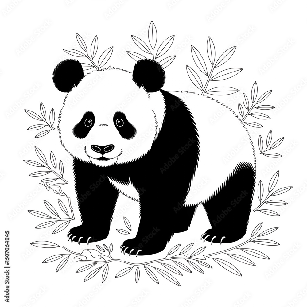 Obraz premium A black and white panda illustration line art of a coloring page