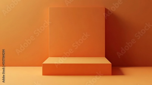 Orange minimalist stage or product display in studio with shadow and presentation space.
