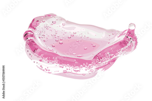Pink dishwashing liquid, detergent puddle isolated on white background