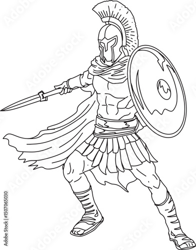 Minimalist Spartan Warrior Lineart Illustration isolated in white background