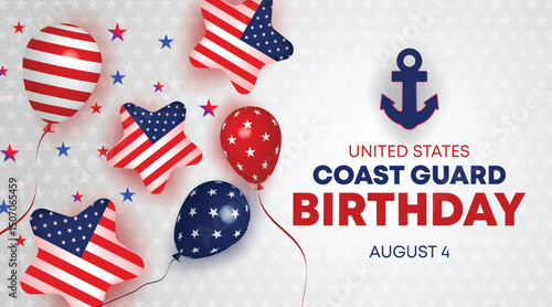 US Coast Guard Birthday with Balloons and Confetti Background
