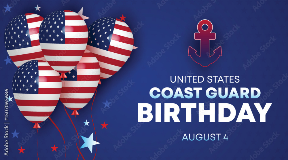 Obraz premium Coast Guard Birthday Illustration with Patriotic Balloons and Heart Shaped Flags