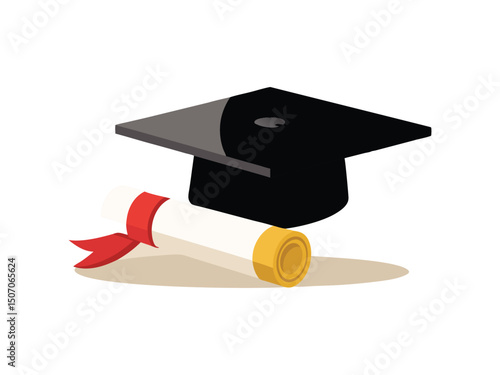 Graduation cap and diploma illustration isolated on white background
