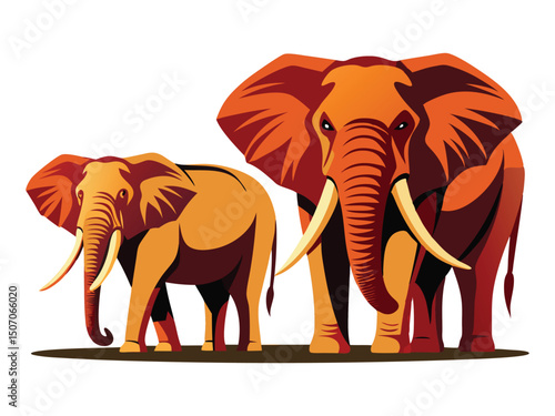 African elephants pair illustration isolated on white background
