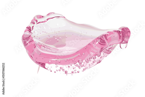Pink dishwashing liquid, detergent puddle isolated on white background