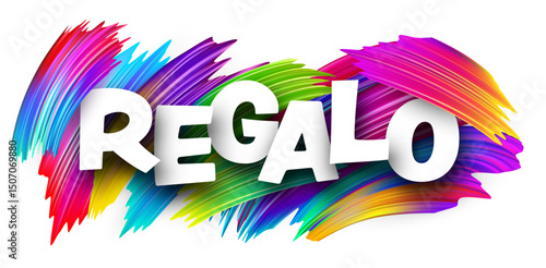 Spanish word meaning gift written in bold white letters over vibrant multicolor brush strokes