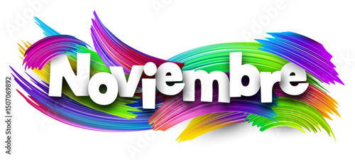 The Spanish word for November displayed over vibrant paint strokes