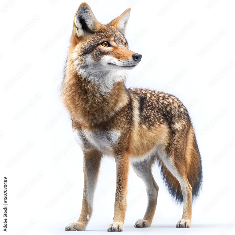 Fototapeta premium Alert Coyote Standing Gracefully in a Natural Environment with Beautiful Brown Fur