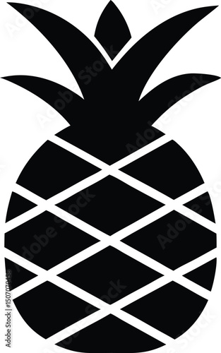 Symmetrical pineapple presents bold black silhouette against a pristine white background seamlessly