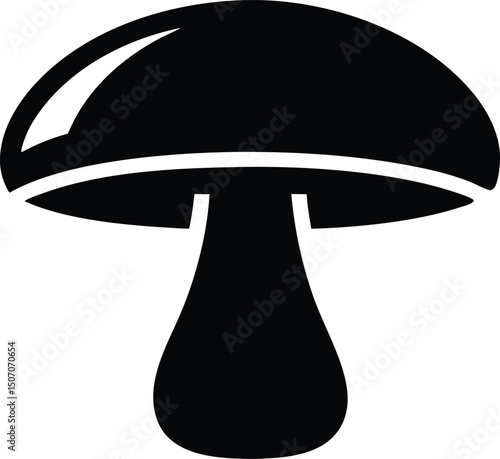 Black mushroom illustration shows the cap and stem on a transparent background