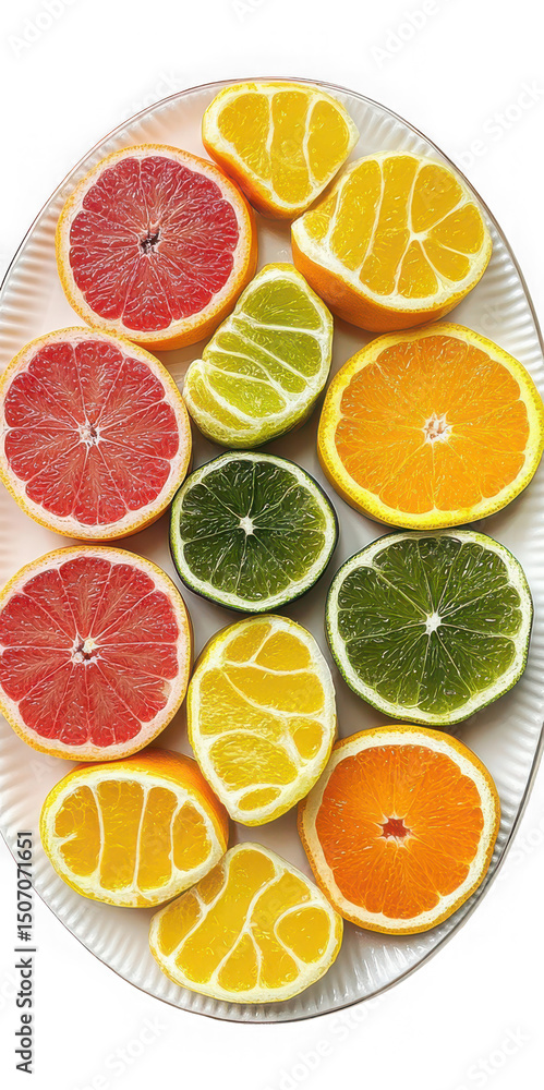 Assorted Citrus Fruit Slices on a Plate Grapefruit Orange Lemon Lime on transparent background Assorted Citrus Fruit Slices on a Plate Grapefruit Orange Lemon Lime on transparent background