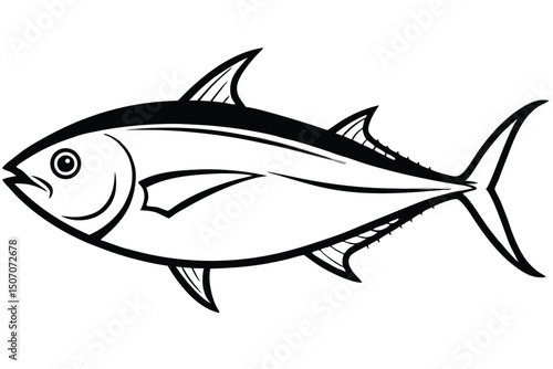 Tuna Fish Illustration Black and White Outline Image of Marine Life for Download