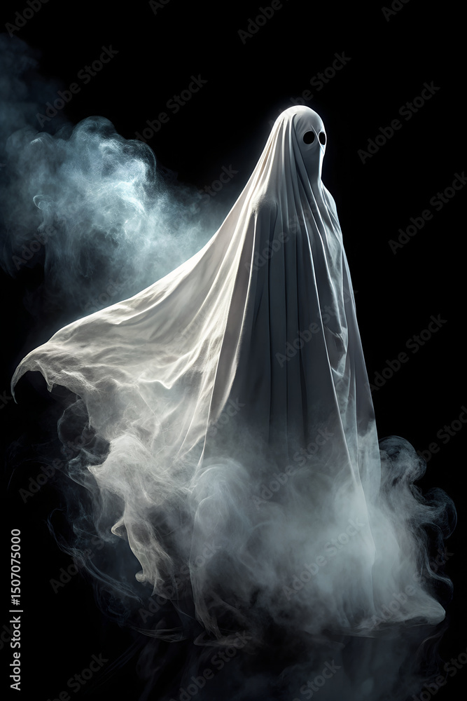 A ghostly wraith floating in a misty form, dark background A ghostly wraith floating in a misty form, dark background