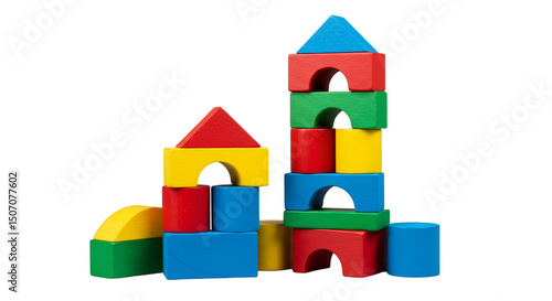 Isolated Transparent Stacked Colorful Wooden Building Blocks for Kids