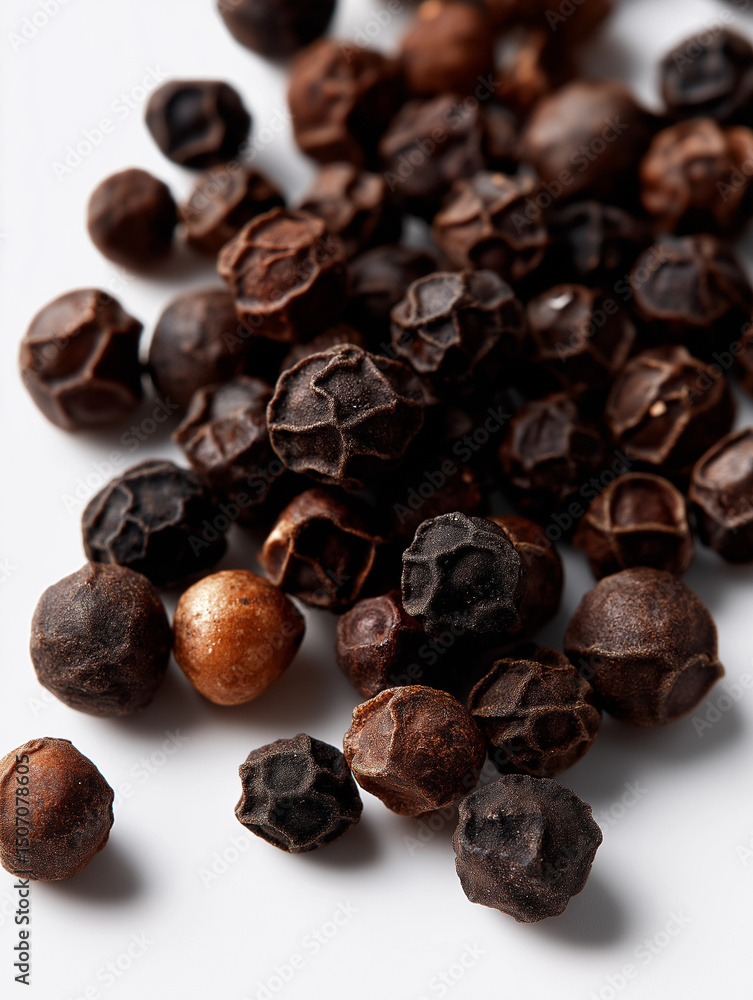 Close-up of Black Peppercorns on White Background Close-up of Black Peppercorns on White Background