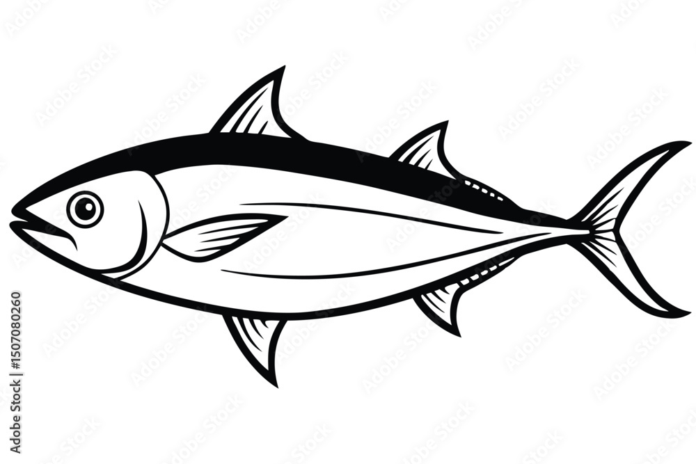 Fototapeta premium Stylized Black and White Illustration of a Tuna Fish Side Profile View