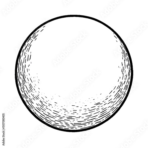 Illustration of a sphere with hatching shading technique for graphic design silhouette