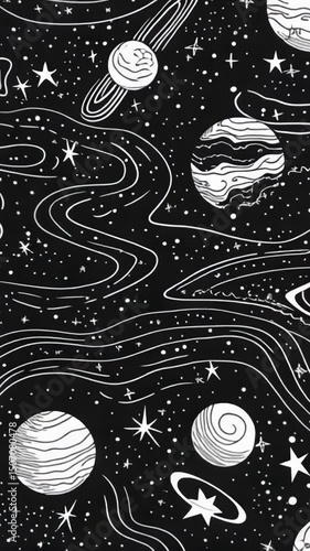 Looped Cosmic Planets Animation on Black Background