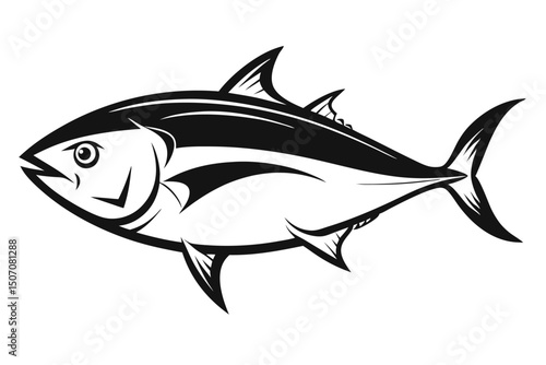 Silhouette of a Tuna Fish Illustration, Black and White Line Art Icon