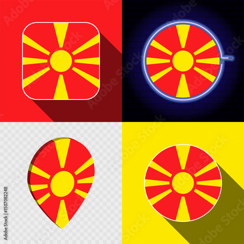 Set of modern icons with the national flag of North Macedonia.