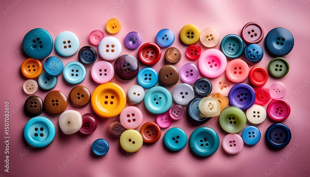 scattered colorful sewing buttons with pink background scattered colorful sewing buttons with pink background
