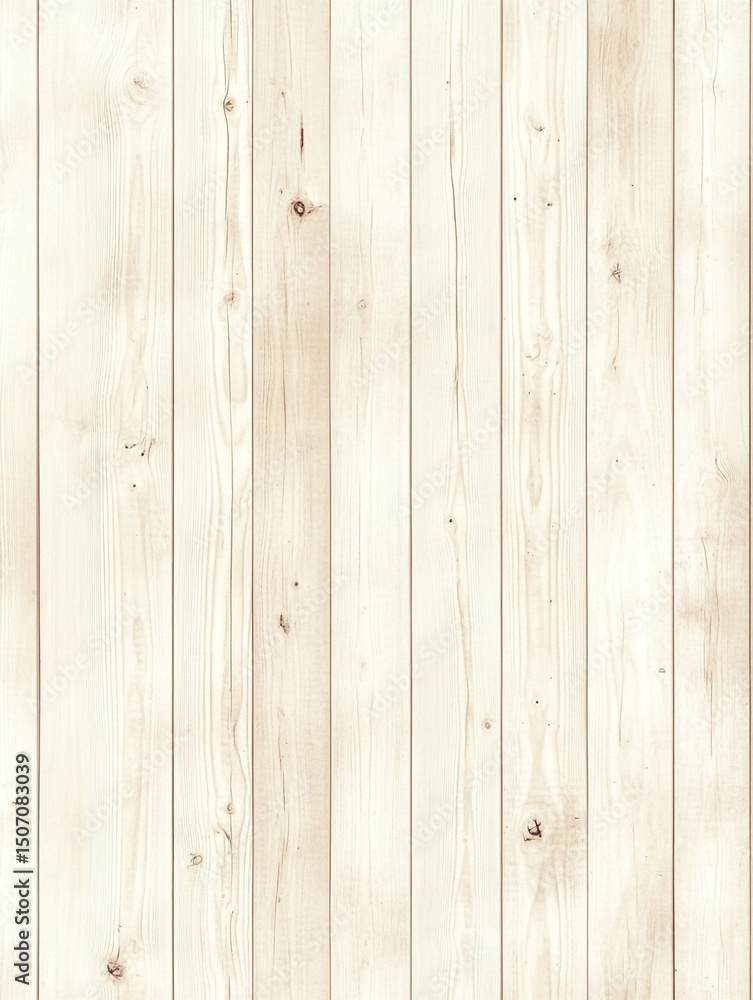 Naklejka premium Cream white wood texture wall background with vertical planks, subtle grain, and natural knots, creating calm, rustic, and minimalist interior design atmosphere