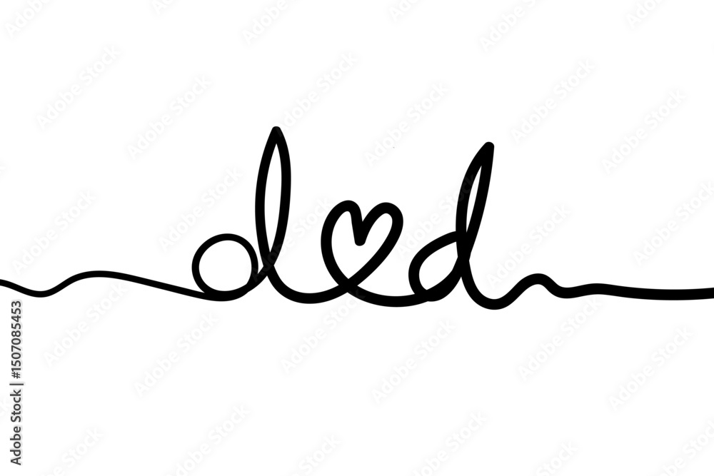 Continuous line stroke dad text, creative dad written with heart icon Continuous line stroke dad text, creative dad written with heart icon