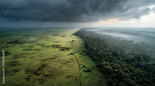 Time-lapse of a savanna ecosystem recovering after conservation efforts wildlife returning, grass growing, trees flourishing, dramatic day-to-night and seasonal changes.
