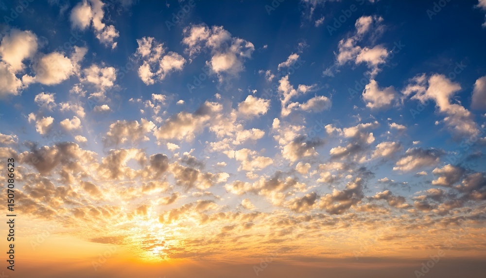 Obraz premium heavenly sky with white clouds at light orange dawn sunrise wallpaper