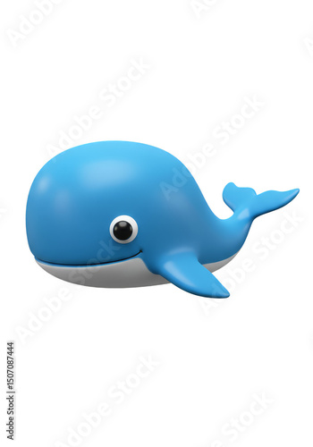 Isolated 3D Render of a Cute Blue Whale Cartoon with Transparent Background