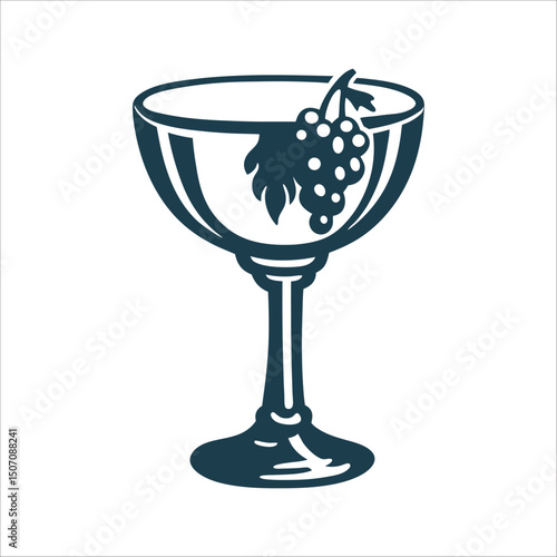 Elegant Wine Goblet with Grape Cluster Illustration