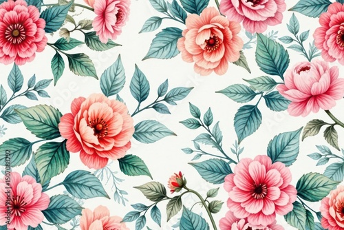 Subtle watercolor floral pattern seamlessly repeats , petal, pretty, watercolor