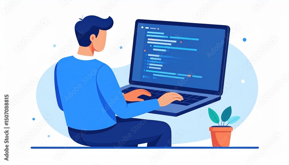 Man Coding On Laptop Man Coding On Laptop