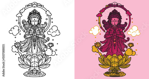 Guanyin Chinese goddess of mercy. Graphic vector