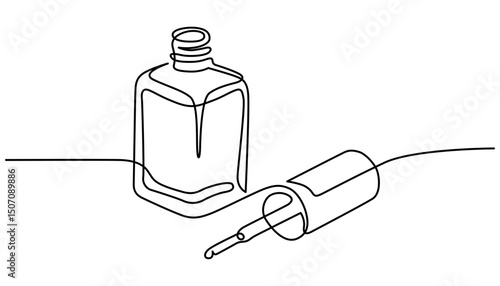 Nail polish bottle line drawing. Hand-drawn beauty product line art. Hand drawn vector illustration with editable stroke. Isolated on transparent background.
