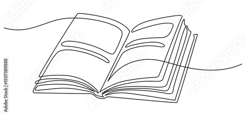 Open book line drawing. Hand-drawn newspaper line art. Hand drawn vector illustration with editable stroke. Isolated on transparent background.
