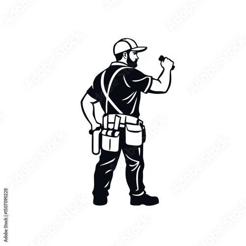 Handy Man Logo Showing the Profile of a Handyman With a Tool Belt