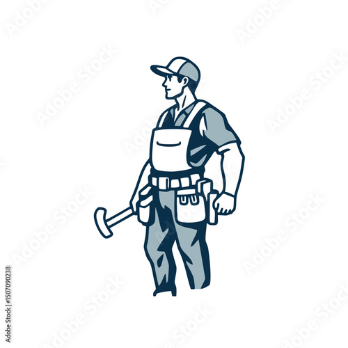 Handy Man Logo Showing the Profile of a Handyman With a Tool Belt and Hammer